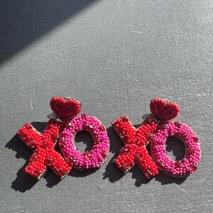 Red and Pink Valentine Beaded XOXO Earrings